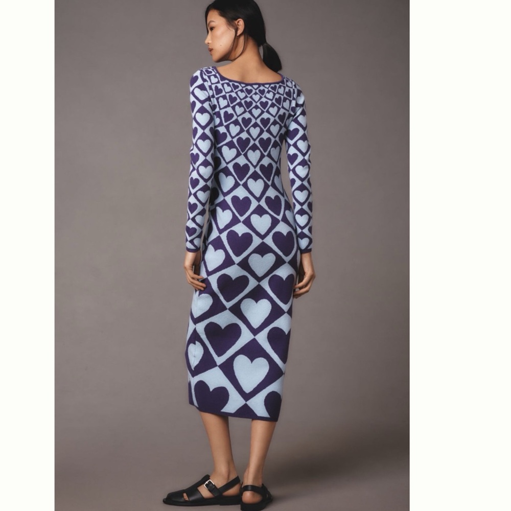 NWT Farm Rio Heart Print Long-Sleeve Midi Sweater Dress, size M - Picture 4 of 10